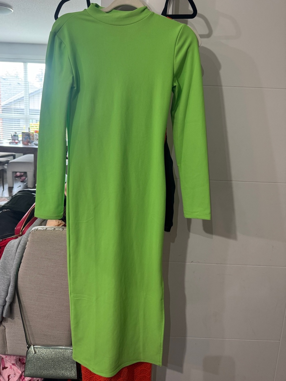 Stradivarius Bright Green Long Sleeve Maxi Dress
